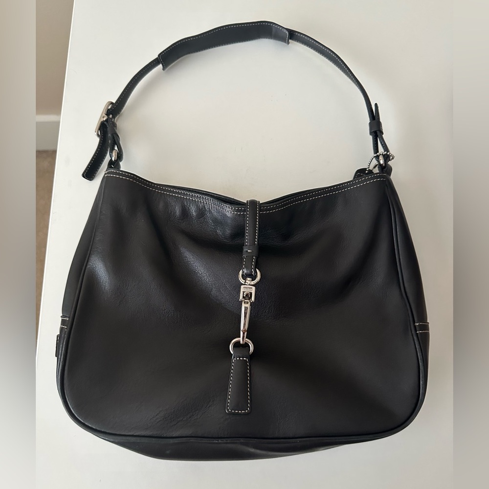 Coach Black /Brown Leather Shoulder Bag with Silver Hardware